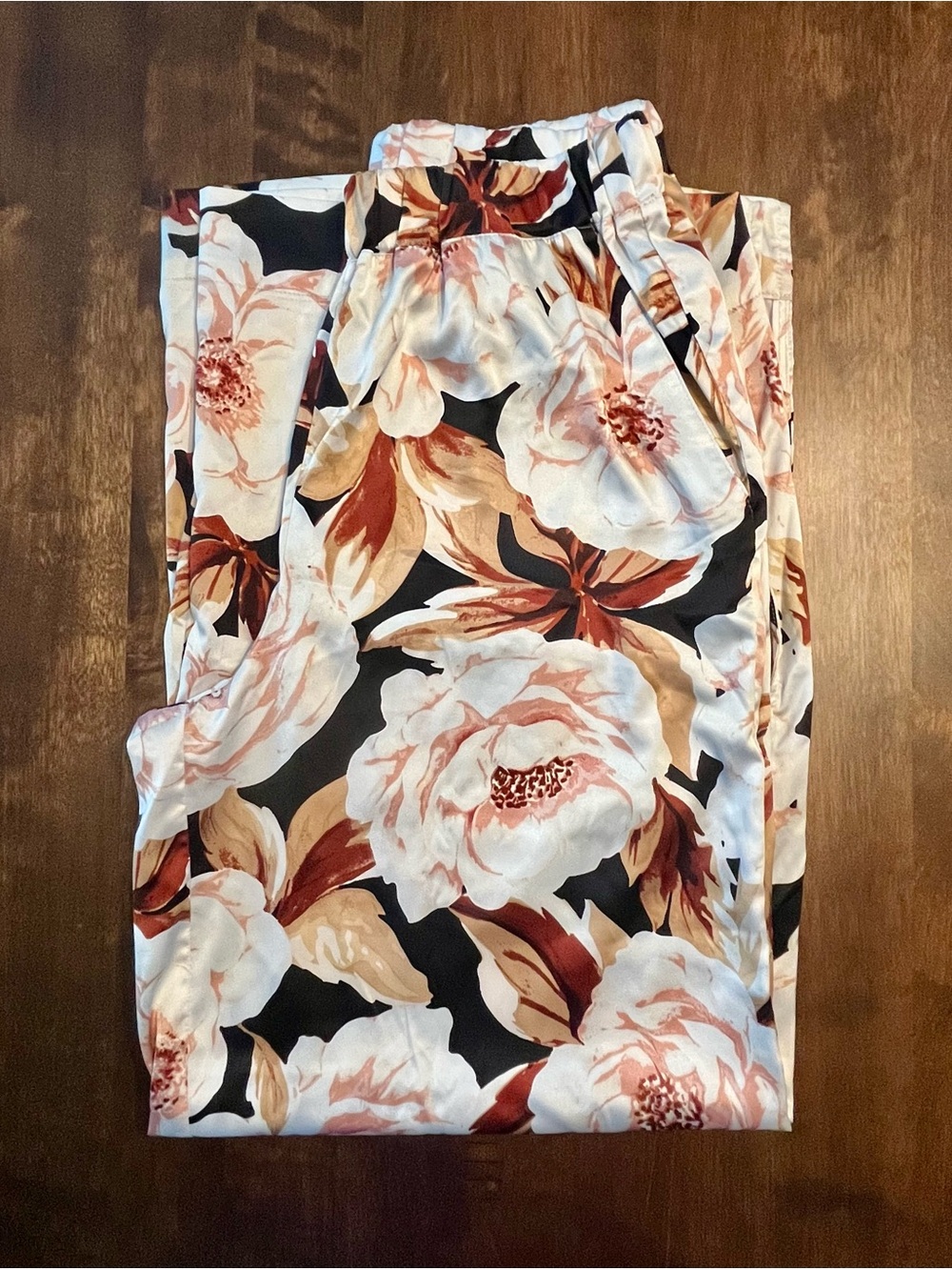 Express Floral Satin Wide Leg Pants, Blush/Black XS